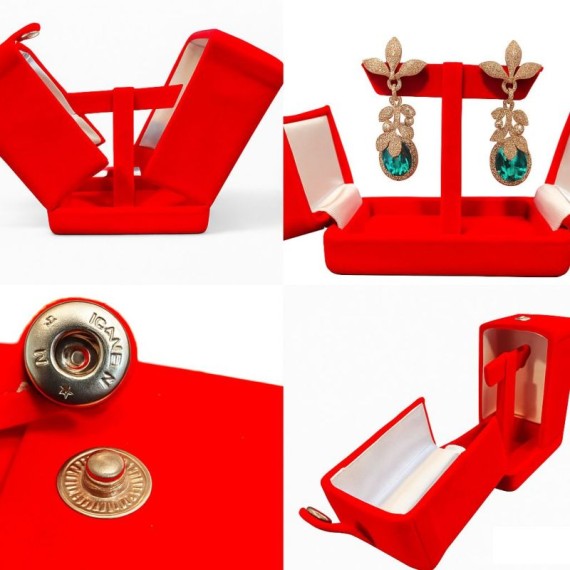 RinGold Premium Quality Red Velvets Jhumka Earring Box | 9.5CM X 10CM X 6CM | Closure Button | Earring Box Storage | Vanity Box