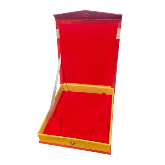 Premium Quality Necklace Box | 15CM X 13.5CM X 3CM | Fancy Necklace Storage Box | Closure Button | Vanity Box (Red Silver)