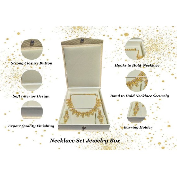 RinGold Luxury Quilted Necklace Set Gift Box with Button Closure and Velvet Interior| 17CM X 15CM X 3CM | Necklace Storage Box | BX019