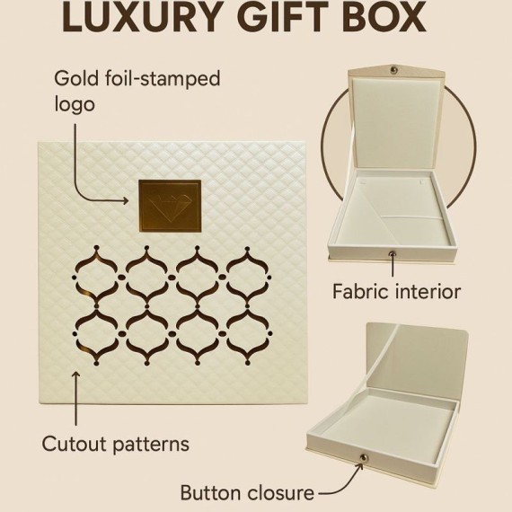RinGold Luxury Quilted Necklace Set Gift Box with Button Closure and Velvet Interior| 17CM X 15CM X 3CM | Necklace Storage Box | BX019