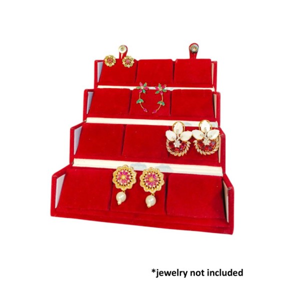 RinGold Premium Quality Maroon Velvets 12 Stud Earrings Box | 15.5CM X 5CM X 5CM | BX020 | Closure Button | Stud Earring Box Storage | Vanity Box | BX020