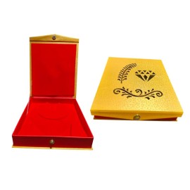 Premium Designer Necklace Set Box | Golden & Red, Velvet Interior, Magnetic Closure | 8x7x1.5 Inch | Perfect for Bridal Jewelry & Gifting