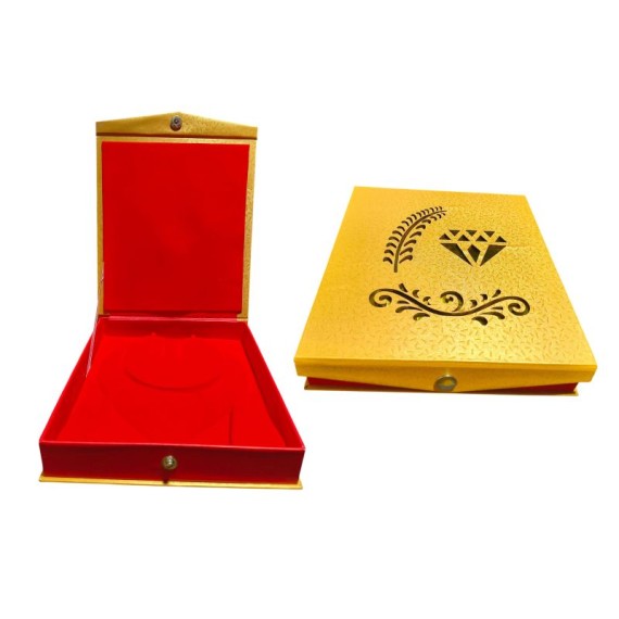 Premium Designer Necklace Set Box | Golden & Red, Velvet Interior, Magnetic Closure | 8x7x1.5 Inch | Perfect for Bridal Jewelry & Gifting