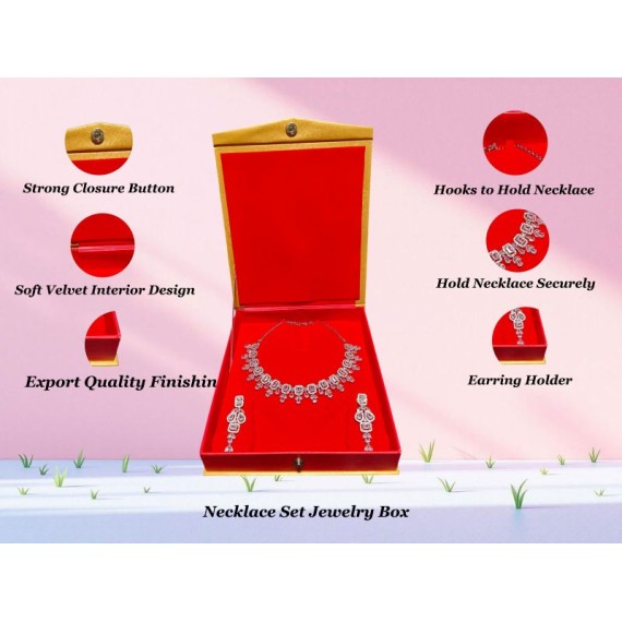 Premium Designer Necklace Set Box | Golden & Red, Velvet Interior, Magnetic Closure | 8x7x1.5 Inch | Perfect for Bridal Jewelry & Gifting