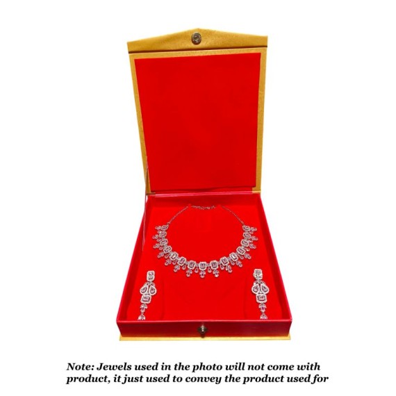Premium Designer Necklace Set Box | Golden & Red, Velvet Interior, Magnetic Closure | 8x7x1.5 Inch | Perfect for Bridal Jewelry & Gifting