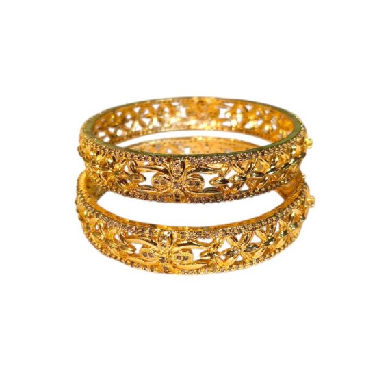 Indian Ethnic Gold Plated CZ Bangles for Women – Traditional Bridal Jewelry with Floral Design NO5 | 2.4, 2.6, 2.8, 2.10 