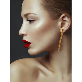 Elegant Gold-Plated Long Drop Earrings with Floral Motif | D1008MUGO