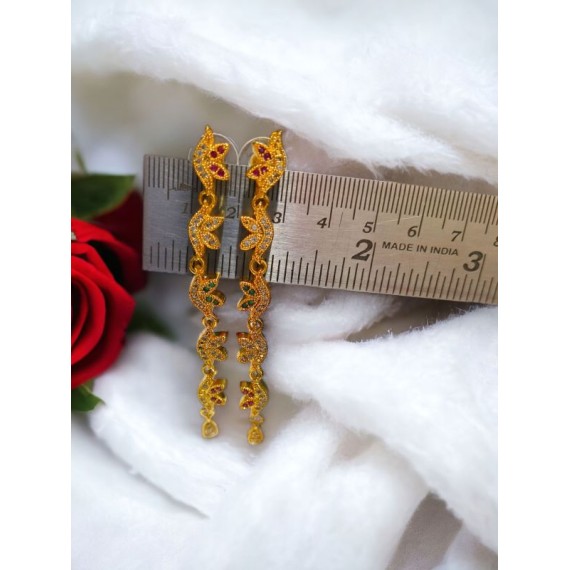 Elegant Gold-Plated Long Drop Earrings with Floral Motif | D1008MUGO
