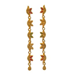 Elegant Gold-Plated Long Drop Earrings with Floral Motif | D1008MUGO