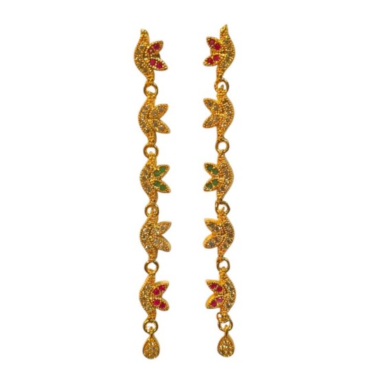 Elegant Gold-Plated Long Drop Earrings with Floral Motif | D1008MUGO