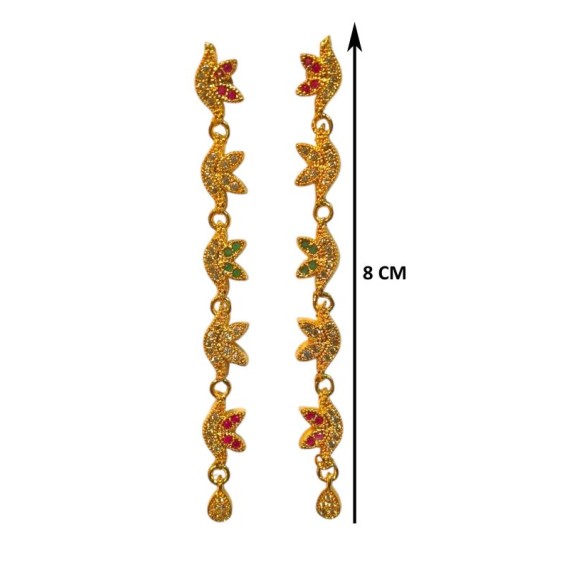 Elegant Gold-Plated Long Drop Earrings with Floral Motif | D1008MUGO