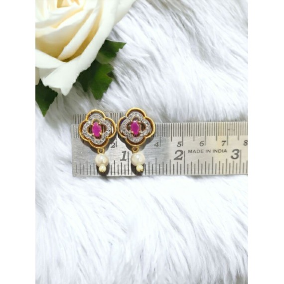D242RERH Affordable artificial american diamond gold plated stud earring
