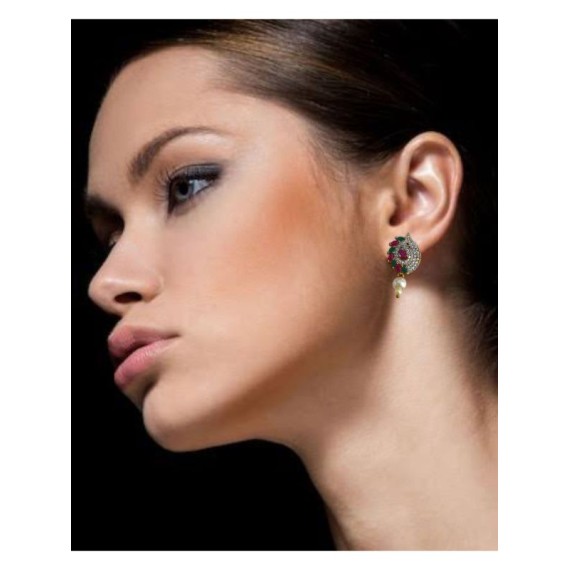 D246REGO Affordable artificial american diamond gold plated stud earring