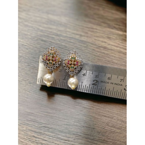 D396MUGO Affordable artificial american diamond gold plated stud earring