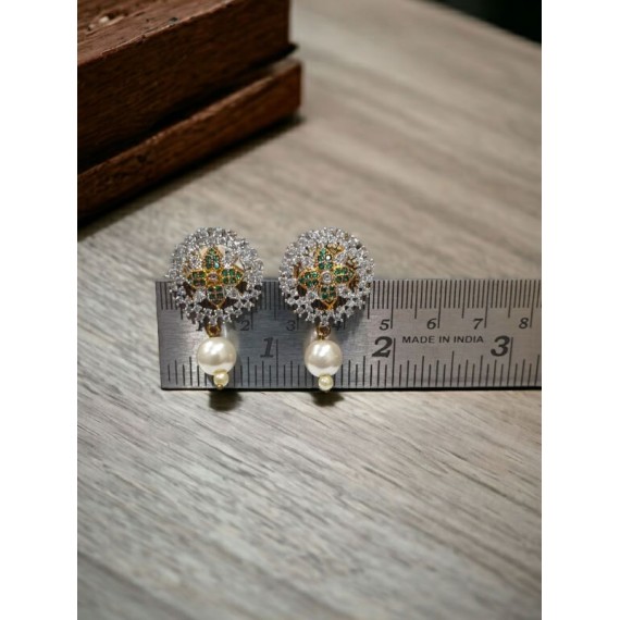 D436GRGO Affordable artificial american diamond gold plated stud earring