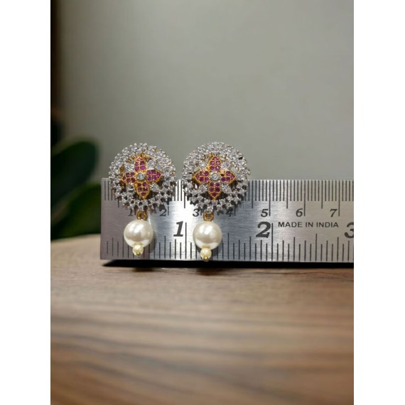 D436REGO Affordable artificial american diamond gold plated stud earring