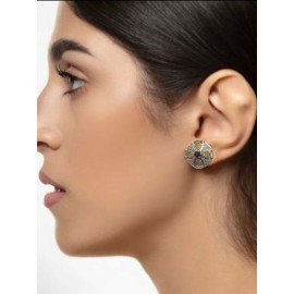D472BLGO Fancy artificial indian american diamond gold plated stud earring