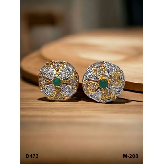 D472GRGO Fancy artificial indian american diamond gold plated stud earring