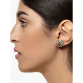 D472GRGO Fancy artificial indian american diamond gold plated stud earring