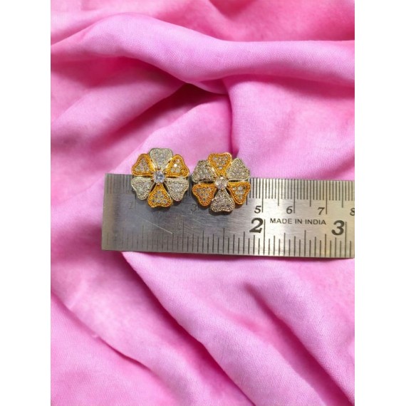 D473WHGO Fancy artificial indian american diamond gold plated stud earring