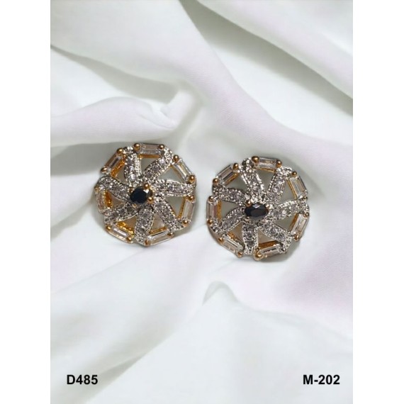 D485BKGO Fancy artificial indian american diamond gold plated stud earring