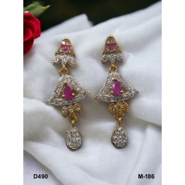 D490REGO Fancy artificial indian american diamond gold plated stud earring