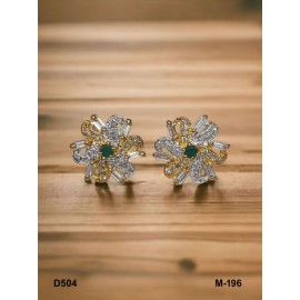 D504GRGO Affordable artificial american diamond gold plated stud earring