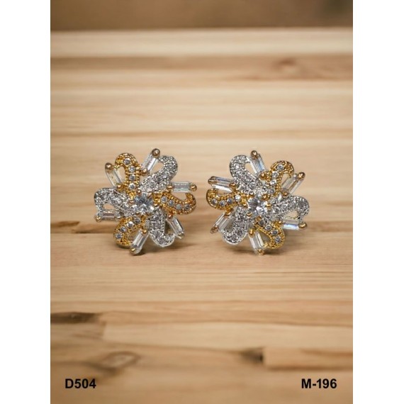 D504WHGO Affordable artificial american diamond gold plated stud earring