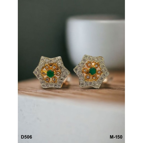 D506GRGO Fancy artificial indian american diamond gold plated stud earring