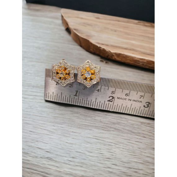 D506WHGO Fancy artificial indian american diamond gold plated stud earring