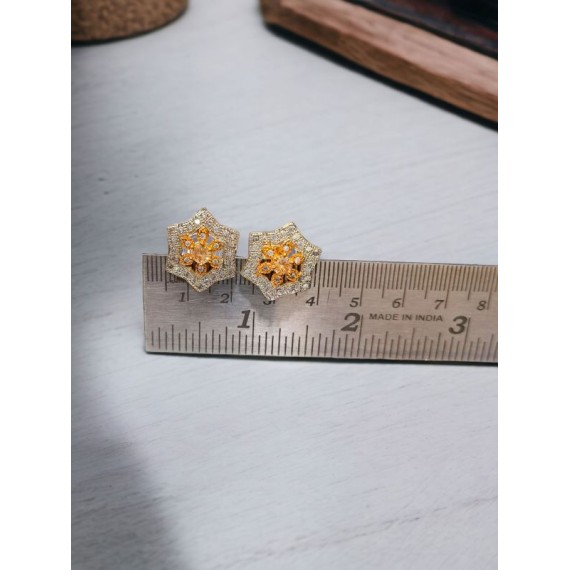 D506YEGO Fancy artificial indian american diamond gold plated stud earring