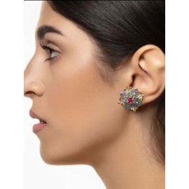 D507REGO Fancy artificial indian american diamond gold plated stud earring