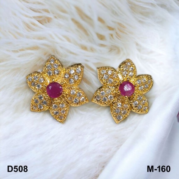 D508REGO Fancy artificial indian american diamond gold plated stud earring