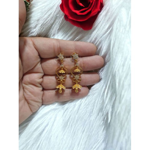 Elegant Gold-Plated Designer Dangler Earrings with CZ Stones | D837