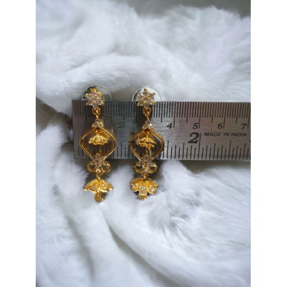 Elegant Gold-Plated Designer Dangler Earrings with CZ Stones | D837