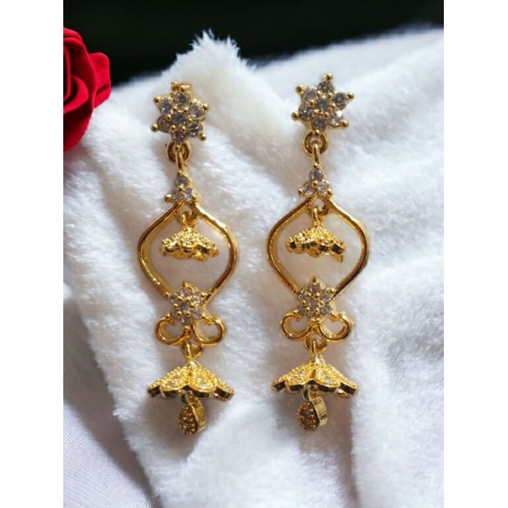 Elegant Gold-Plated Designer Dangler Earrings with CZ Stones | D837