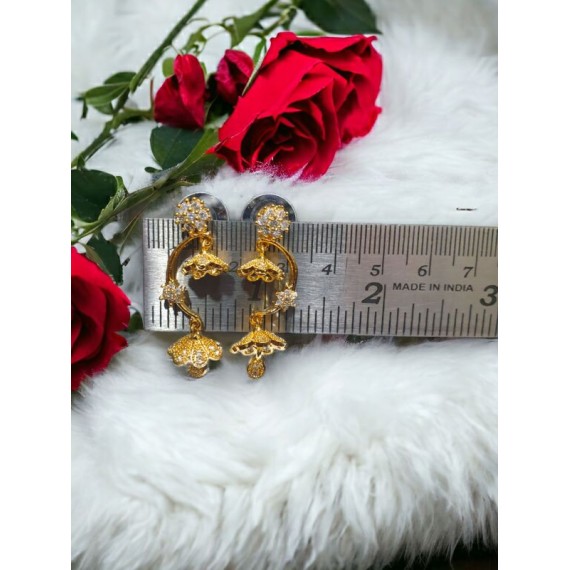 Traditional Gold-Toned Floral Drop Earrings with Umbrella Design for Women & Girls | D841WHGO