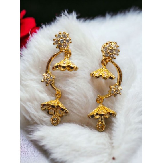 Traditional Gold-Toned Floral Drop Earrings with Umbrella Design for Women & Girls | D841WHGO