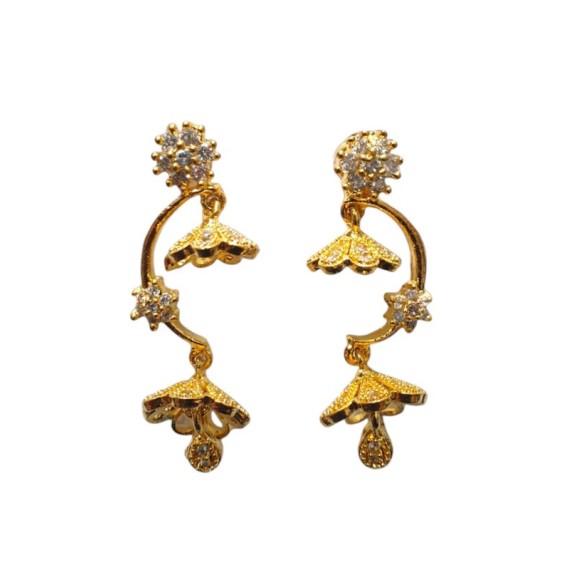 Traditional Gold-Toned Floral Drop Earrings with Umbrella Design for Women & Girls | D841WHGO