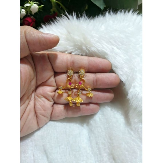 Traditional Gold-Toned Floral Drop Earrings with Umbrella Design for Women & Girls | D915REGO