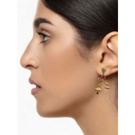 Traditional Gold-Toned Floral Drop Earrings with Umbrella Design for Women & Girls | D915REGO