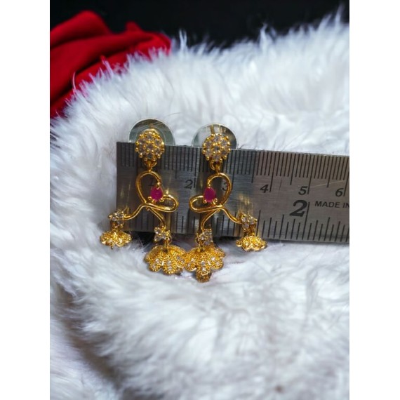 Traditional Gold-Toned Floral Drop Earrings with Umbrella Design for Women & Girls | D915REGO