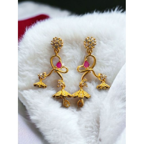 Traditional Gold-Toned Floral Drop Earrings with Umbrella Design for Women & Girls | D915REGO