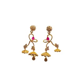 Traditional Gold-Toned Floral Drop Earrings with Umbrella Design for Women & Girls | D915REGO