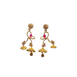Traditional Gold-Toned Floral Drop Earrings with Umbrella Design for Women & Girls | D915REGO