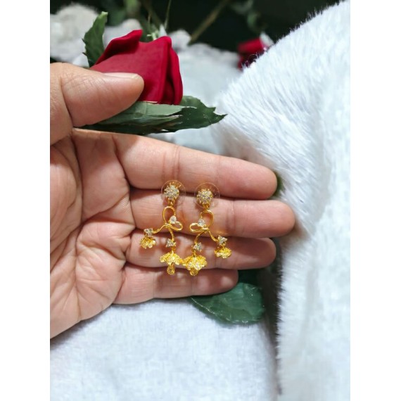 Traditional Gold-Toned Floral Drop Earrings with Umbrella Design for Women & Girls | D915WHGO