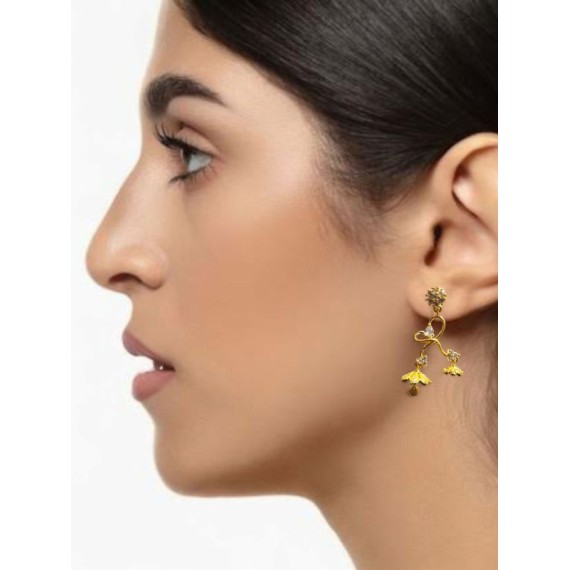 Traditional Gold-Toned Floral Drop Earrings with Umbrella Design for Women & Girls | D915WHGO