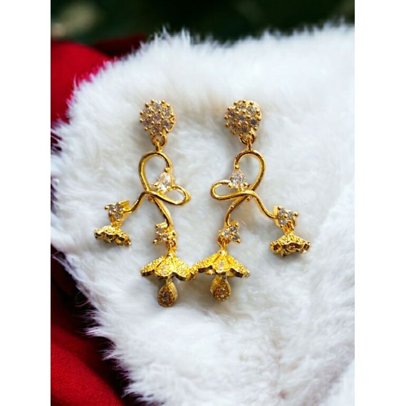 Traditional Gold-Toned Floral Drop Earrings with Umbrella Design for Women & Girls | D915WHGO