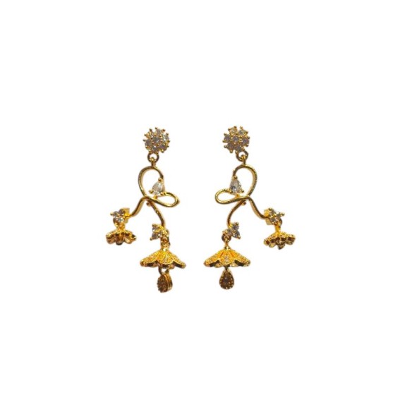 Traditional Gold-Toned Floral Drop Earrings with Umbrella Design for Women & Girls | D915WHGO