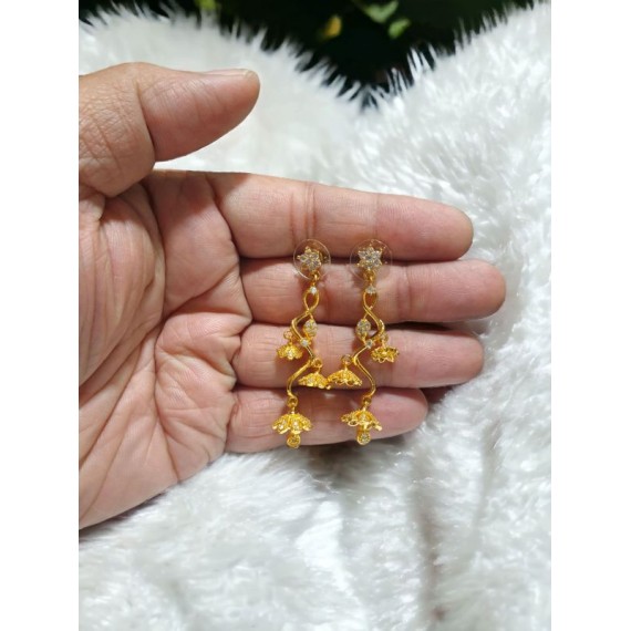 Elegant Gold-Tone Floral Drop Earrings for Women and Girls | D919
